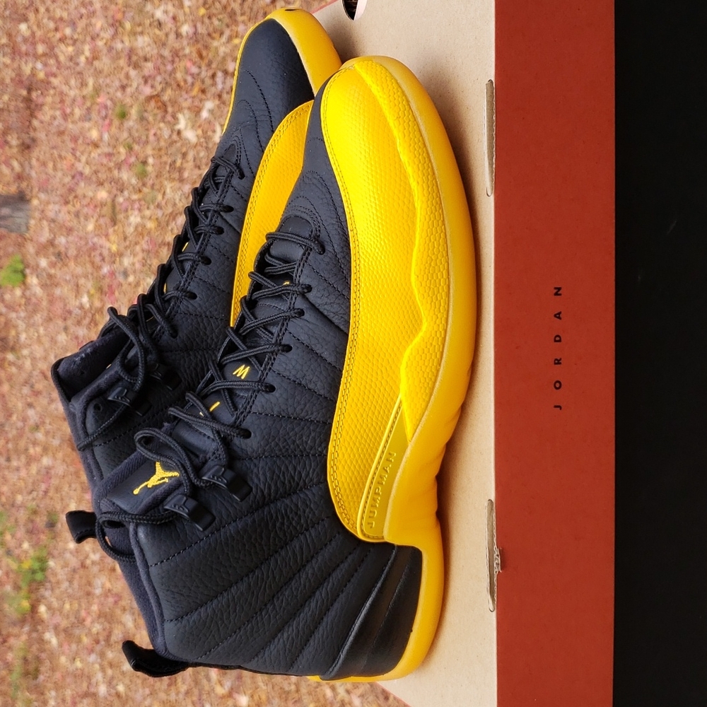 Used pair Jordan 12 size men 10.5 gold and black